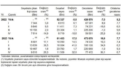 Yurt içinde ikamet eden 9 milyon 616 bin kişi seyahate çıktı